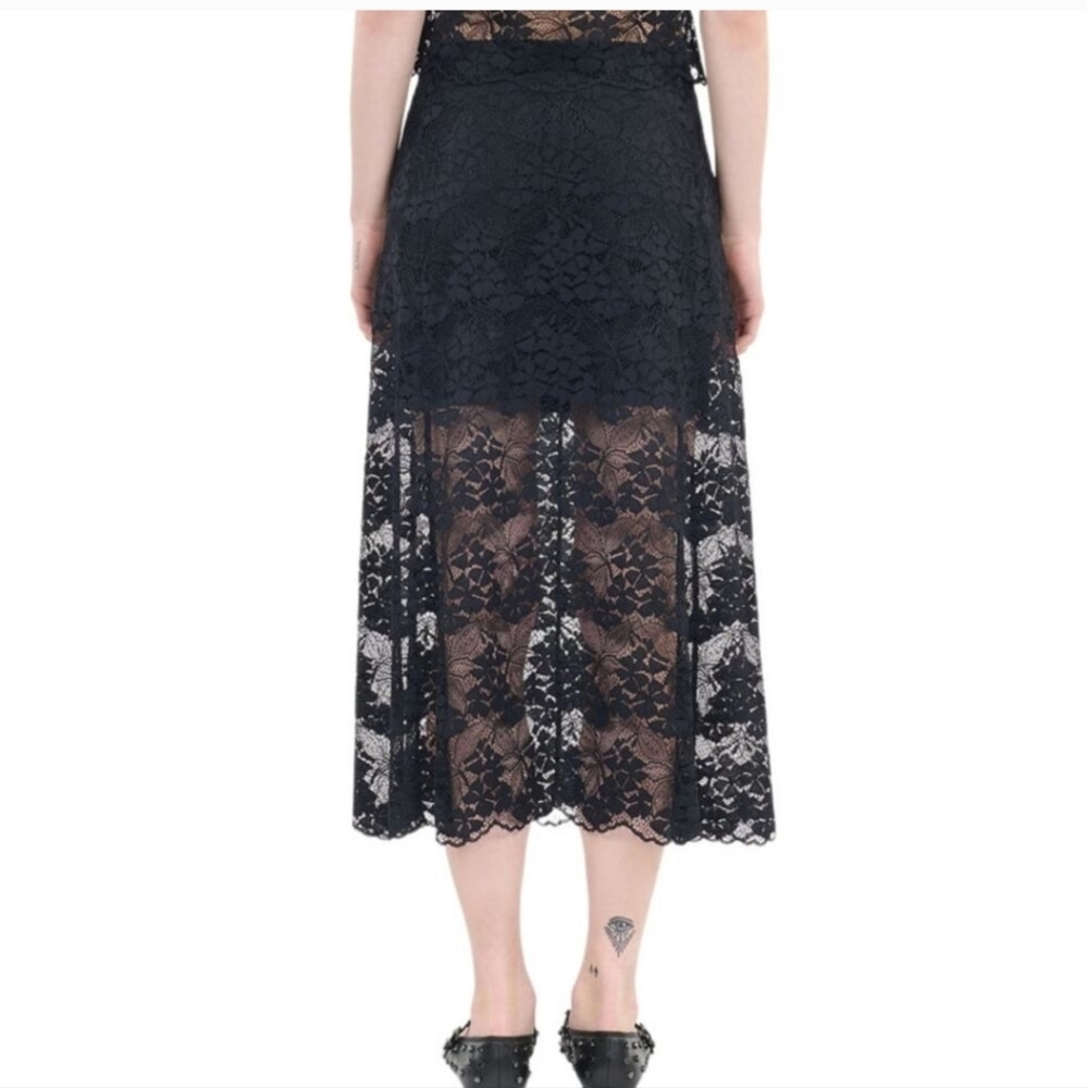 The Kooples Elegant Black Lace Midi Pencil Skirt With Semi Partial Lining - Picture 5 of 7